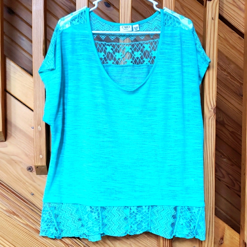Cato Women Aqua Lace Layer Short Sleeved Shirt size 22 W